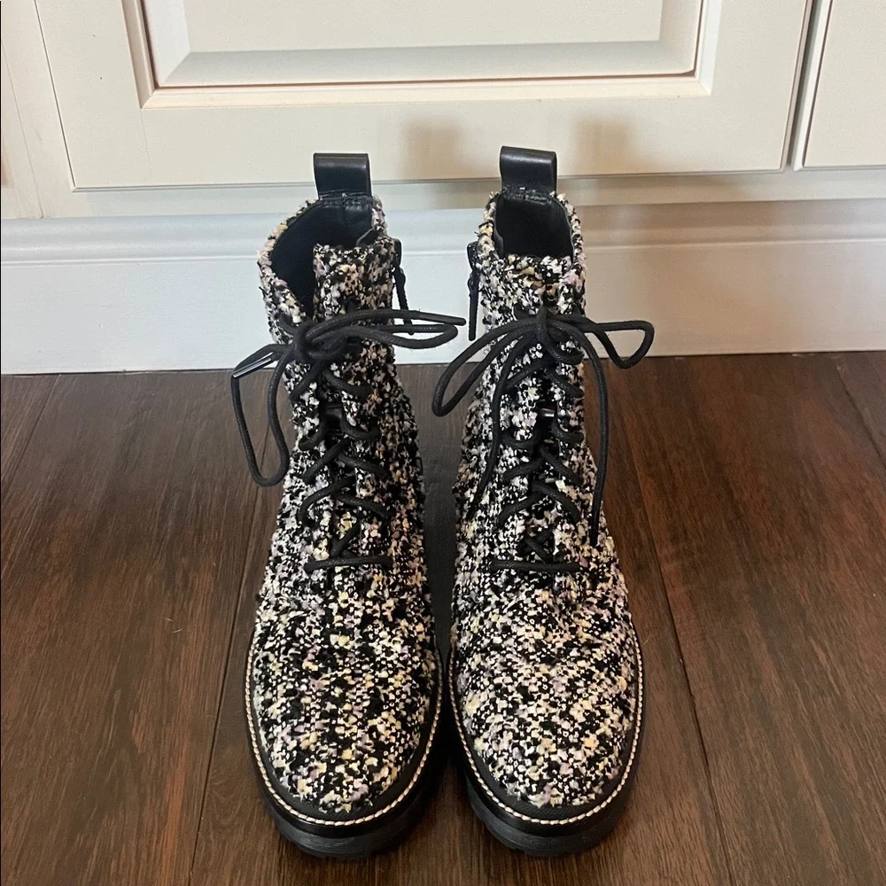 NWT Tory Burch Miller Lug Sole Tweed and Leather Boots